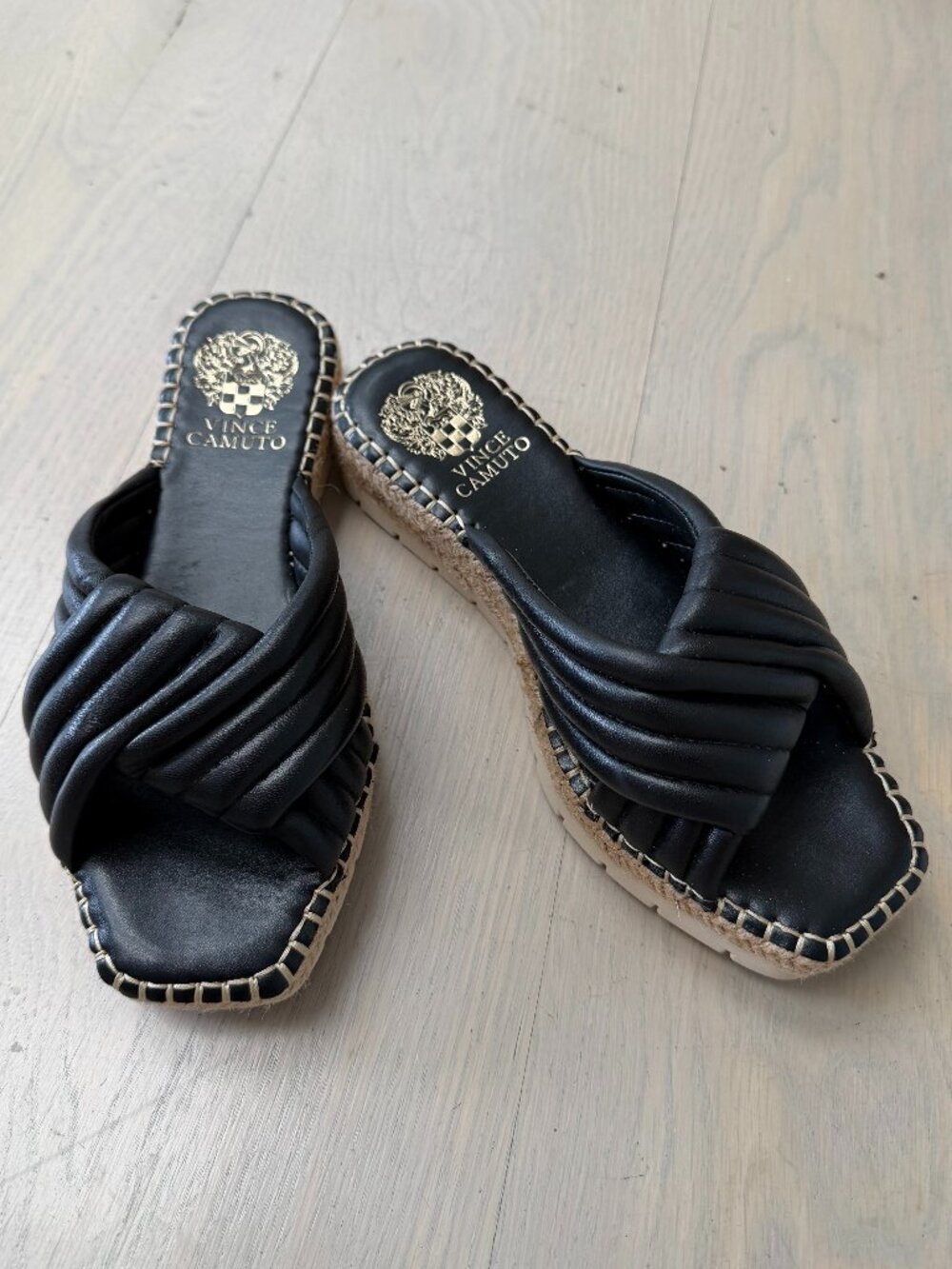 Vince Camuto Black Espadrille Platform Slide Sandals Size 6.5